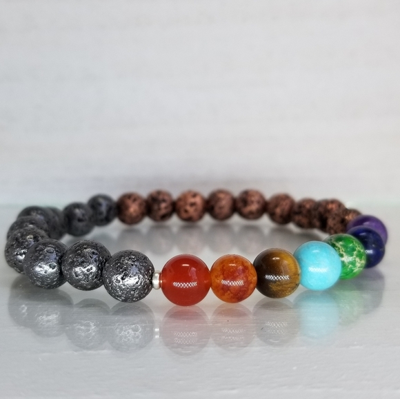 Rose & Gray Yin & Yang 7 Chakra Healing Bracelet - Picture 3 of 12